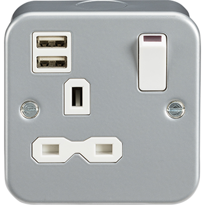 Picture of Metal Clad 13A 1 Gang Switched Socket with Dual USB Charger (2.4A)