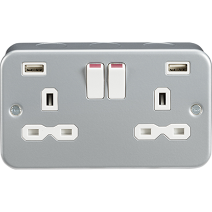 Picture of Metal Clad 13A 2 Gang Switched Socket with Dual USB Charger (2.4A)