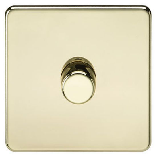 Picture of Screwless 1G 2-Way 10-200W (5-150W LED) Trailing Edge Dimmer - Polished Brass