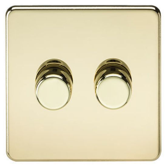 Picture of Screwless 2G 2-Way 10-200W (5-150W LED) Trailing Edge Dimmer - Polished Brass