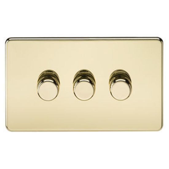 Picture of Screwless 3G 2-Way 10-200W (5-150W LED) Trailing Edge Dimmer - Polished Brass