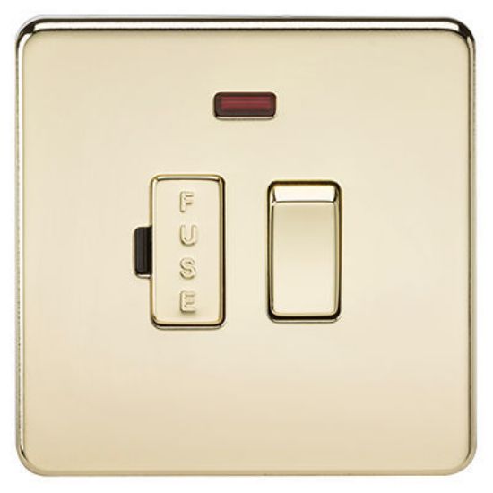 Picture of Screwless 13A Switched Fused Spur Unit with Neon - Polished Brass