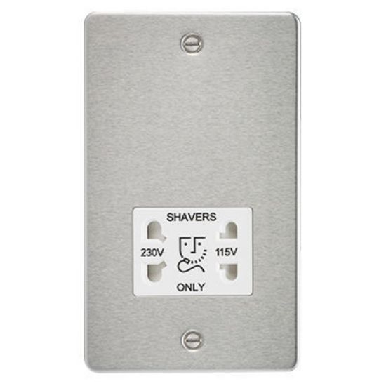 Picture of Flat Plate 115/230V Dual Voltage Shaver Socket - Brushed Chrome with White Insert