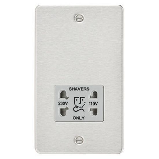 Picture of Flat Plate 115/230V Dual Voltage Shaver Socket - Brushed Chrome with Grey Insert