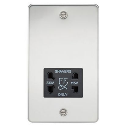 Picture of Flat Plate 115/230V Dual Voltage Shaver Socket - Polished Chrome with Black Insert