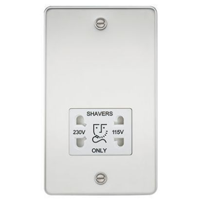 Picture of Flat Plate 115/230V Dual Voltage Shaver Socket - Polished Chrome with White Insert