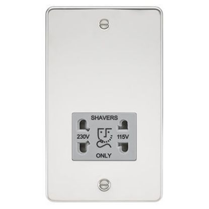 Picture of Flat Plate 115/230V Dual Voltage Shaver Socket - Polished Chrome with Grey Insert