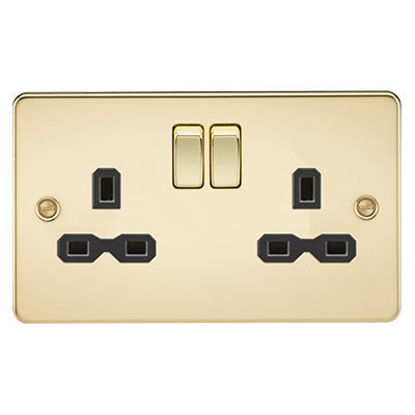 Picture of Flat Plate 13A 2G DP Switched Socket - Polished Brass with Black Insert