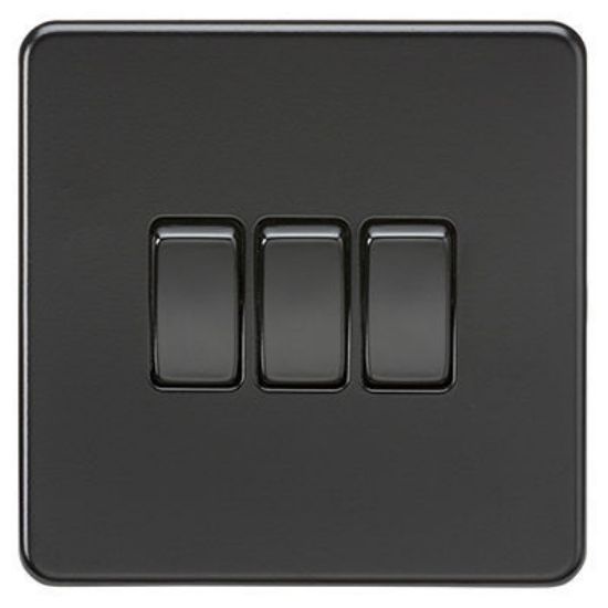 Picture of Screwless 10AX 3G 2-Way Switch - Matt Black with black rockers