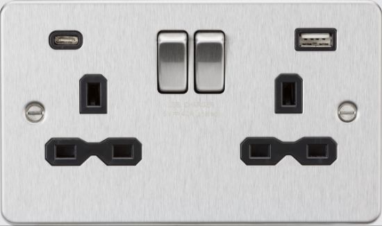 Picture of  Flat plate 13A 2G SP Switched Socket - Brushed Chrome with Black Insert