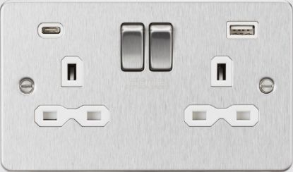 Picture of Flat plate 13A 2G SP Switched Socket - Brushed Chrome with White Insert