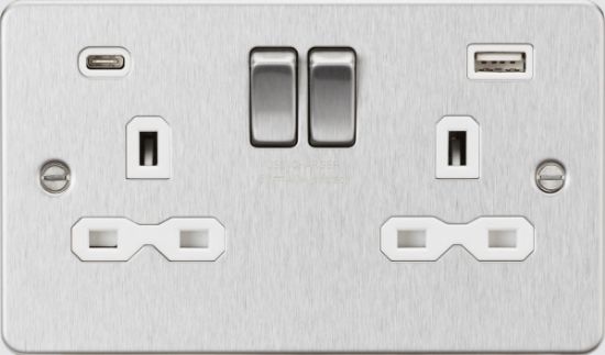 Picture of Flat plate 13A 2G SP Switched Socket - Brushed Chrome with White Insert