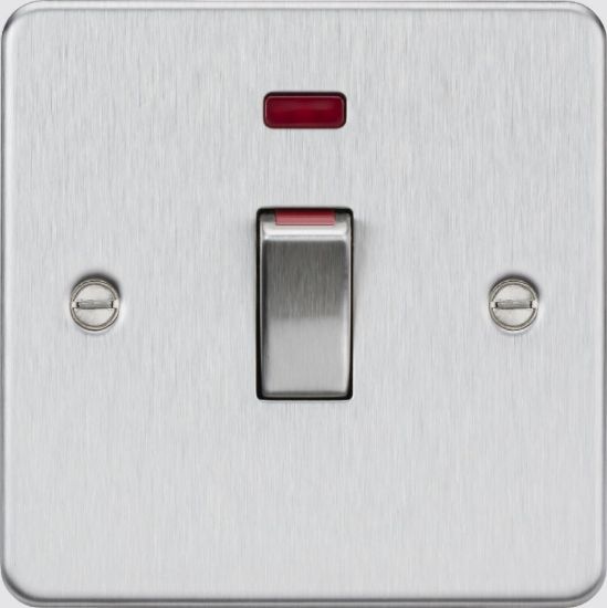 Picture of Flat plate 45A (1G size) DP Switch with Neon - Brushed Chrome