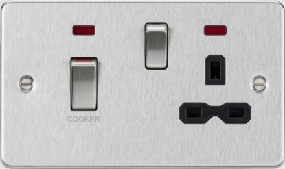 Picture of Flat plate 45A DP Switch & 13A Socket with Neons - Brushed Chrome with Black Insert