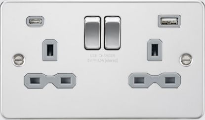 Picture of  Flat plate 13A 2G SP Switched Socket - Polished Chrome with Grey Insert