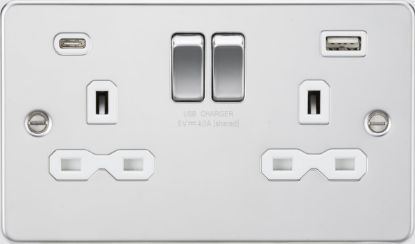 Picture of  Flat plate 13A 2G SP Switched Socket - Polished Chrome with White Insert