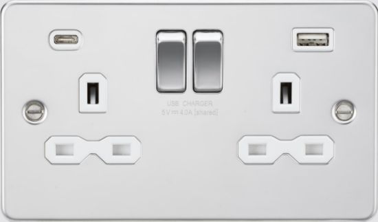 Picture of  Flat plate 13A 2G SP Switched Socket - Polished Chrome with White Insert