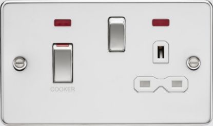 Picture of Flat plate 45A DP Switch & 13A Socket with Neons - Polished Chrome with White Insert