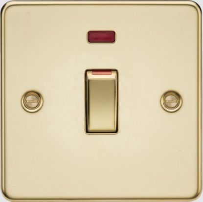 Picture of Flat plate 45A (1G size) DP Switch with Neon - Polished Brass