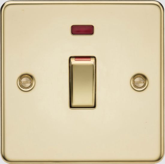 Picture of Flat plate 45A (1G size) DP Switch with Neon - Polished Brass