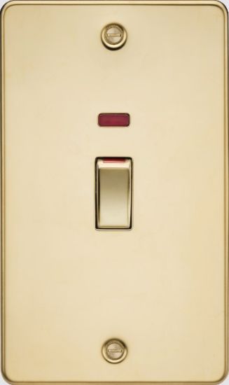 Picture of Flat Plate 45A (2G size) DP Switch with Neon - Polished Brass