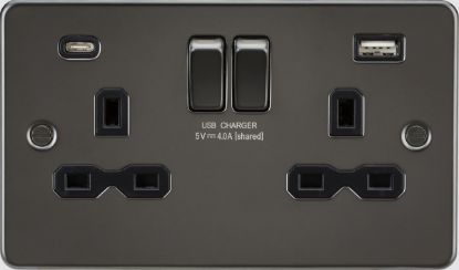 Picture of Flat plate 13A 2G SP Switched Socket - Gunmetal with Black Insert