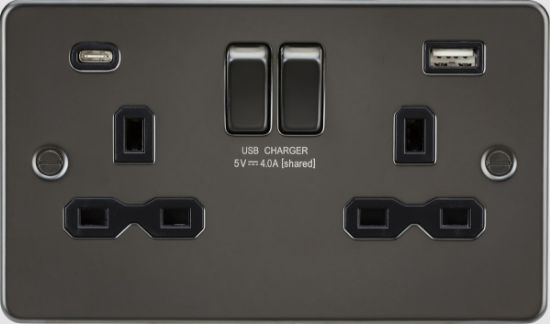 Picture of Flat plate 13A 2G SP Switched Socket - Gunmetal with Black Insert