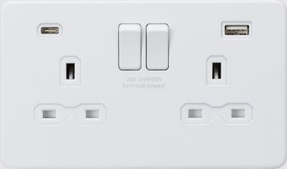 Picture of Flat plate 13A 2G SP Switched Socket - Matt White with White Insert