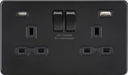 Picture of Flat plate 13A 2G SP Switched Socket - Matt Black with Black Insert