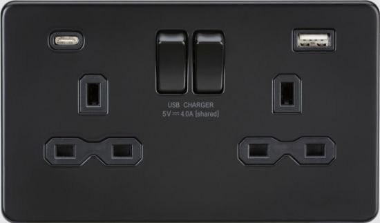 Picture of Flat plate 13A 2G SP Switched Socket - Matt Black with Black Insert