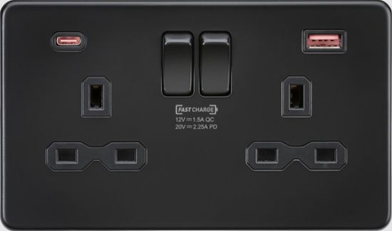 Picture of Flat plate 13A 2G DP Switched Socket - Matt Black with Black Insert