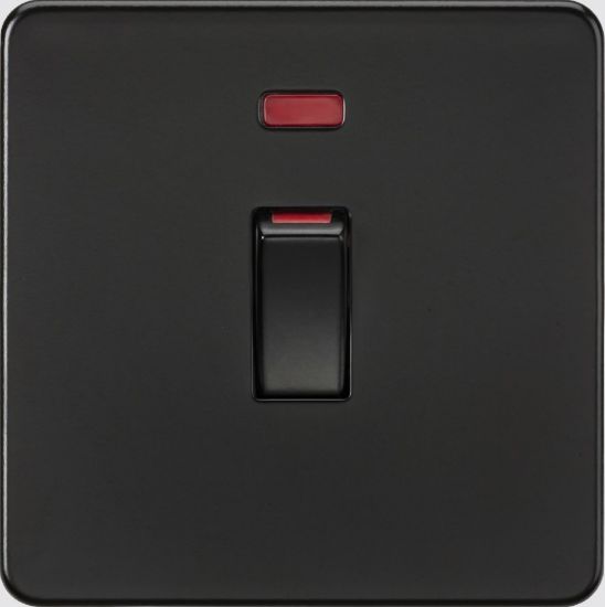 Picture of Flat plate 45A (1G size) DP Switch with Neon - Matt Black