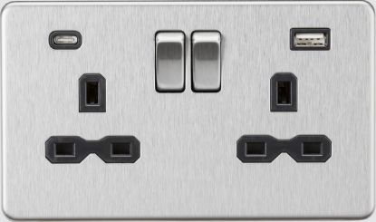 Picture of Flat plate 13A 2G SP Switched Socket - Brushed Chrome with Black Insert