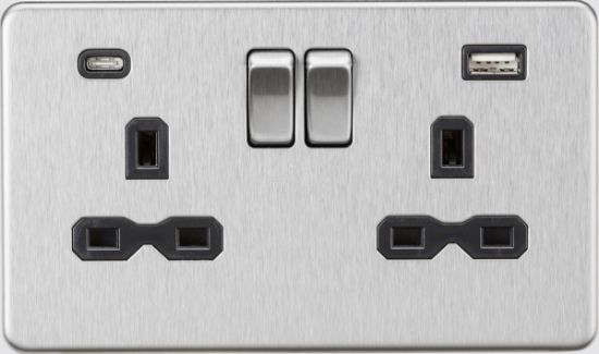 Picture of Flat plate 13A 2G SP Switched Socket - Brushed Chrome with Black Insert