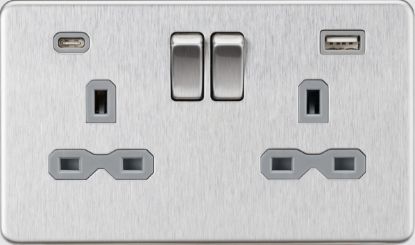 Picture of Flat plate 13A 2G SP Switched Socket - Brushed Chrome with Grey Insert