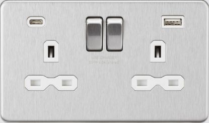 Picture of Flat plate 13A 2G SP Switched Socket - Brushed Chrome with White Insert