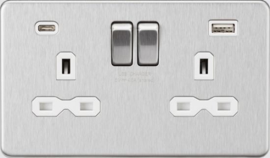 Picture of Flat plate 13A 2G SP Switched Socket - Brushed Chrome with White Insert