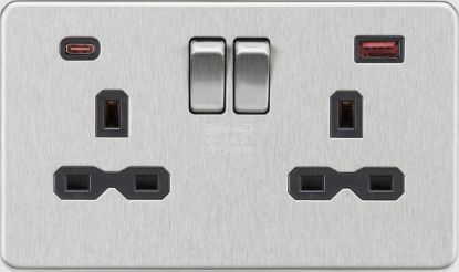 Picture of Flat plate 13A 2G DP Switched Socket - Brushed Chrome w/Black Insert