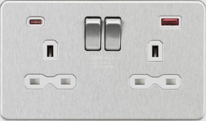 Picture of Flat plate 13A 2G DP Switched Socket - Brushed Chrome w/White Insert