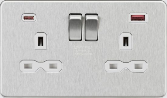 Picture of Flat plate 13A 2G DP Switched Socket - Brushed Chrome w/White Insert