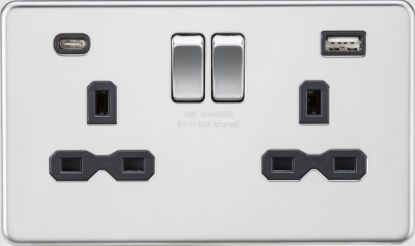 Picture of Flat plate 13A 2G SP Switched Socket - Polished Chrome with Black Insert