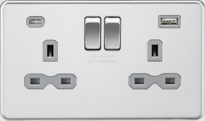 Picture of Flat plate 13A 2G SP Switched Socket - Polished Chrome with Grey Insert