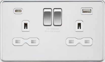 Picture of Flat plate 13A 2G SP Switched Socket - Polished Chrome with White Insert