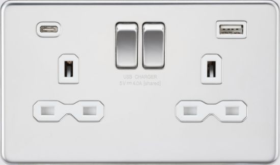 Picture of Flat plate 13A 2G SP Switched Socket - Polished Chrome with White Insert