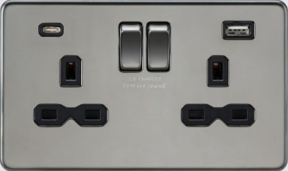 Picture of Flat plate 13A 2G SP Switched Socket - Black Nickel with Black Insert