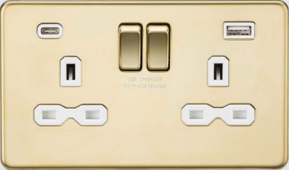 Picture of Flat plate 13A 2G SP Switched Socket - Polished Brass with White Insert