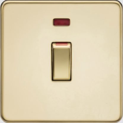 Picture of Flat plate 45A (1G size) DP Switch with Neon - Polished Brass