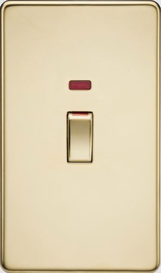 Picture of Flat Plate 45A (2G size) DP Switch with Neon - Polished Brass