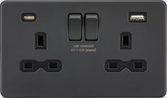 Picture of Flat plate 13A 2G SP Switched Socket - Anthracite with Black Insert