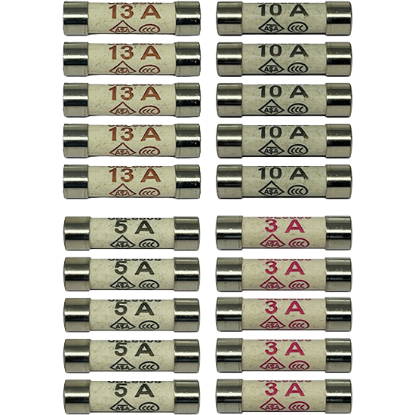 Picture of BS1352 ASTA Certified 3A, 5A, 10A, 13A Mixed Fuses - Pack of 20